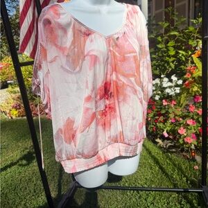 Jennifer Lopez Pink and Orange Floral Blouse